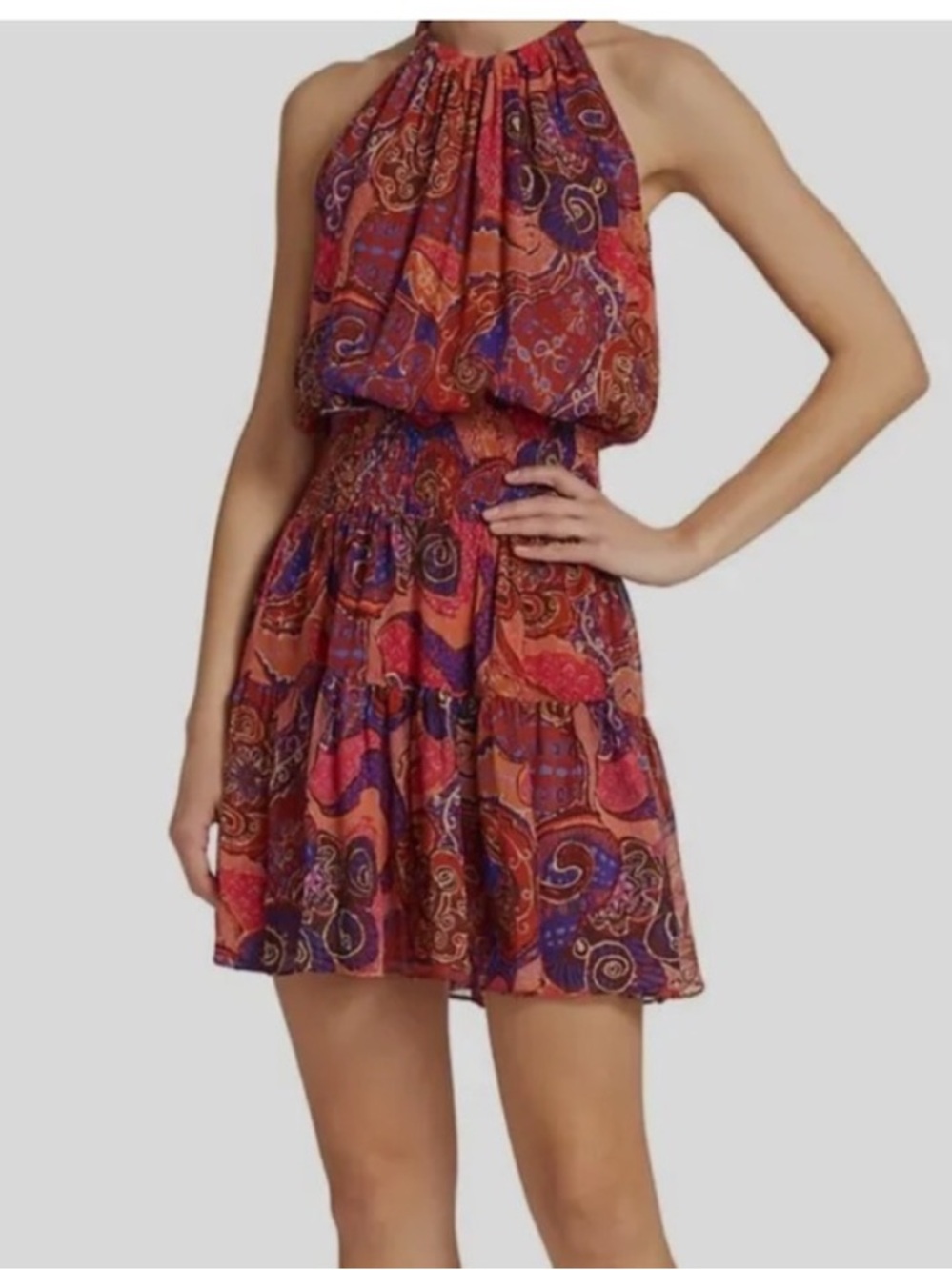 NEW A.L.C. cory silk mini dress in pink cobalt multi - Picture 2 of 8